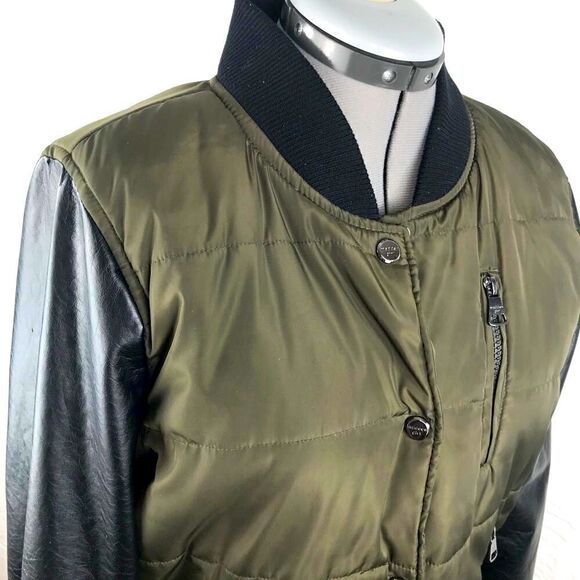 Madden Girl Olive Faux Black Leather Puffer Jacket - Picture 5 of 13